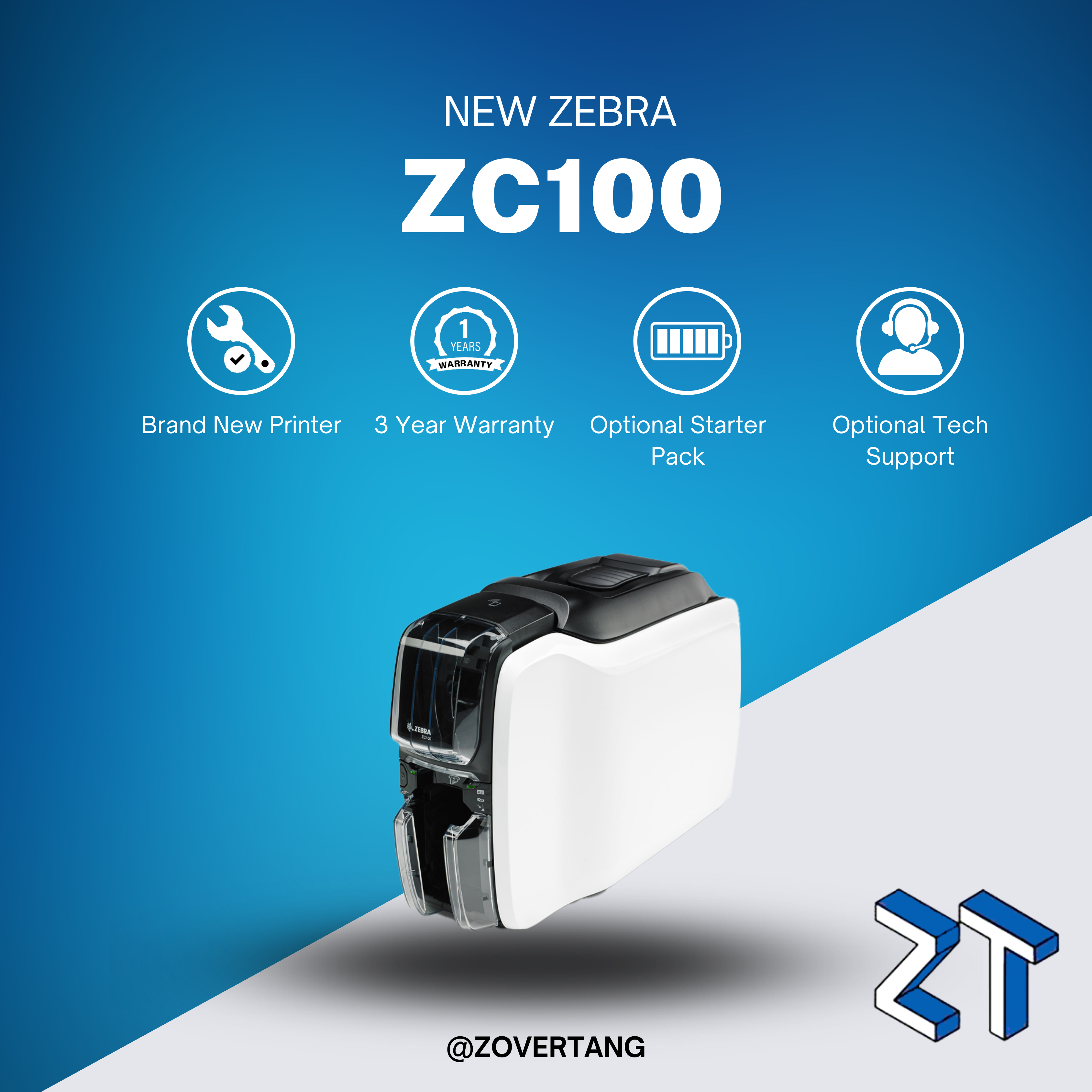 Zebra ZC100 Single Sided Plastic Card Printer with USB & Ethernet