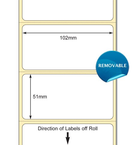 White 102mm x 51mm DT Standard Paper Label, Removable Adhesive