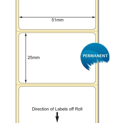 White 51 x 25mm Top Coated DT Paper Label, Permanent Adhesive