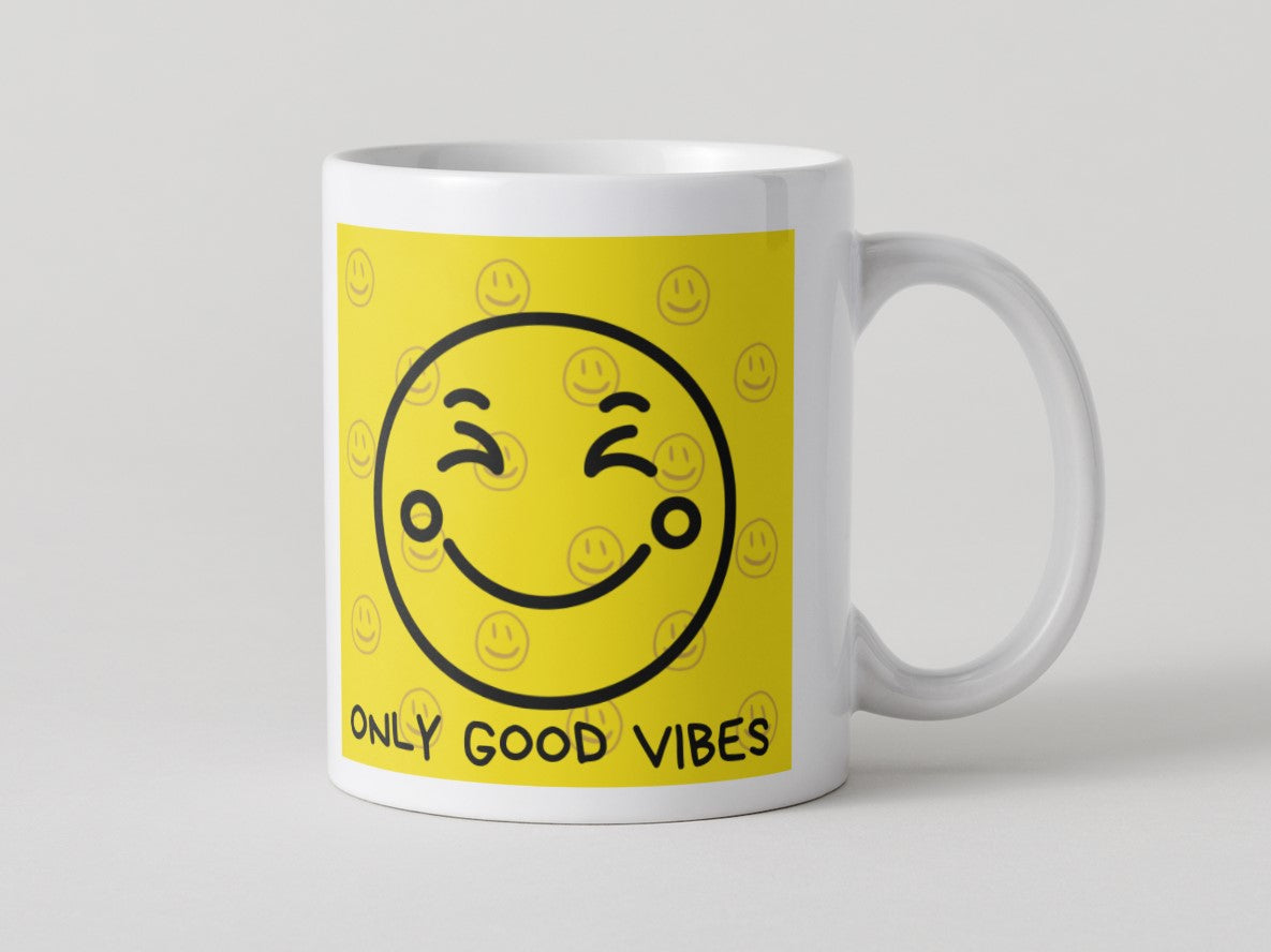 Only Good Vibes - Yellow & Black Smiley Mug