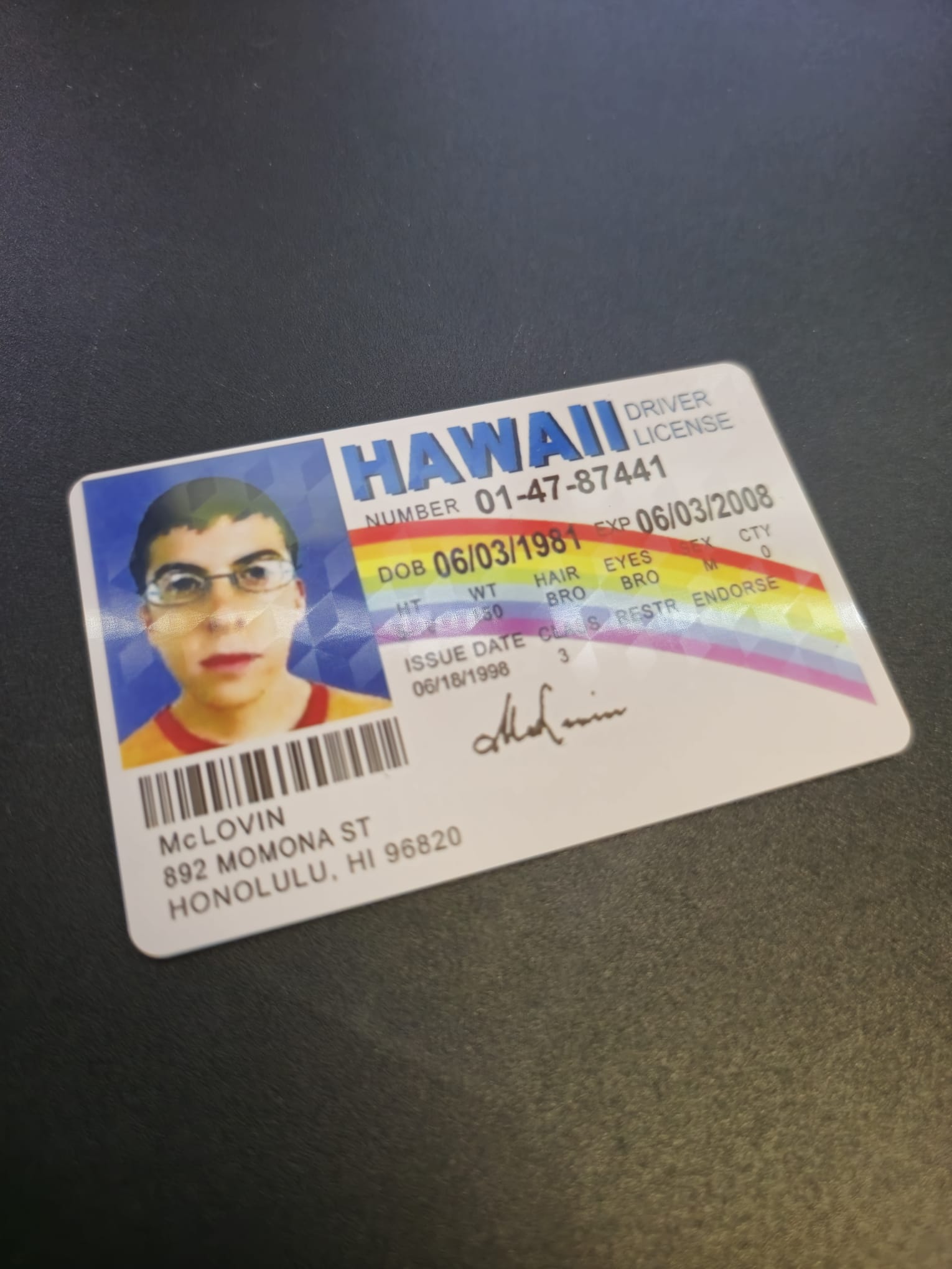 McLovin ID Card - Superbad Film Novelty Prop - Plastic Card