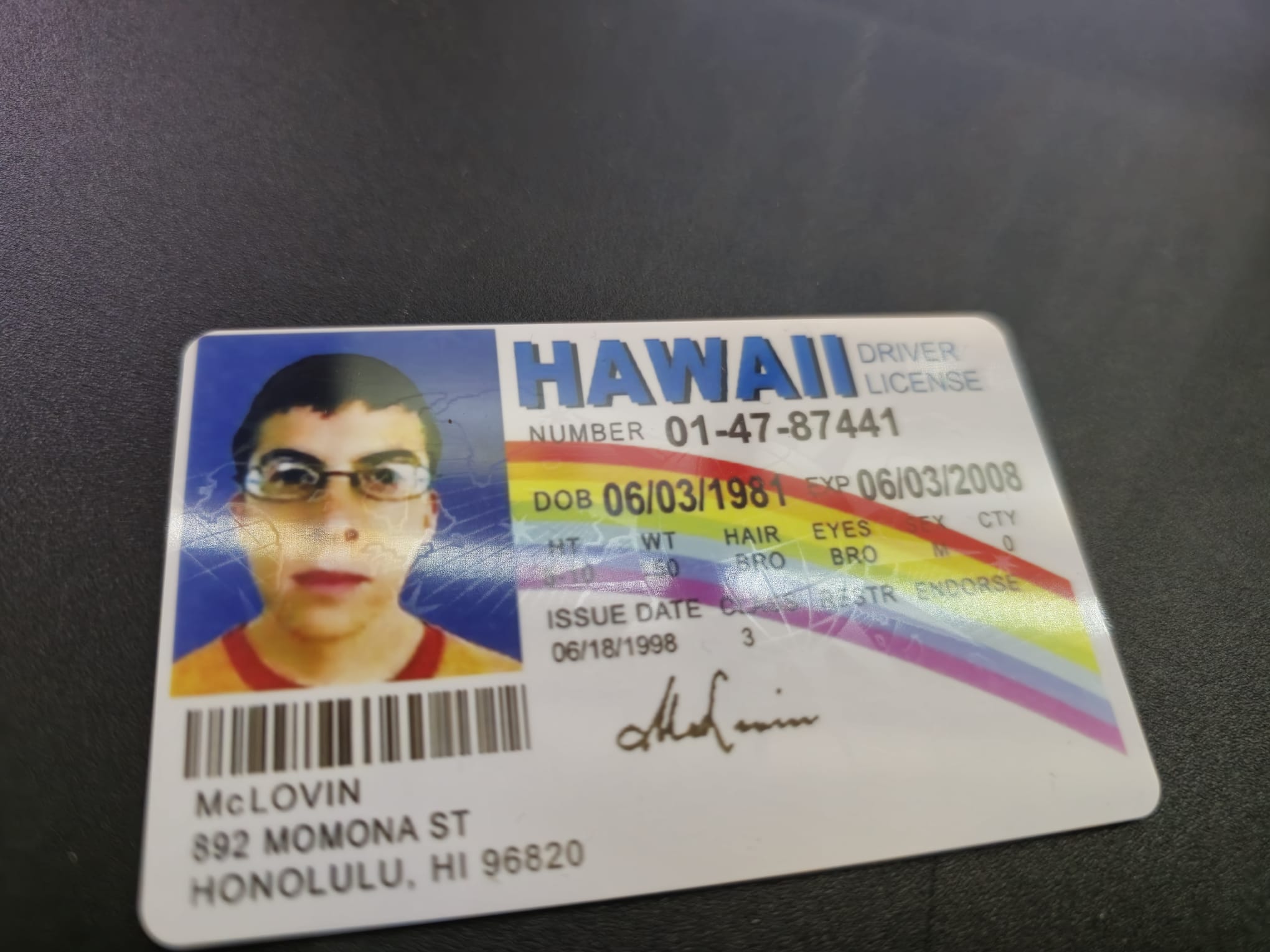 McLovin ID Card - Superbad Film Novelty Prop - Plastic Card