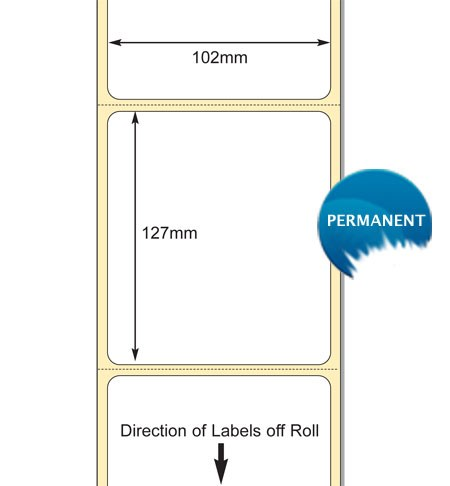 White 102 x 127mm Top Coated DT Paper Label, Permanent Adhesive