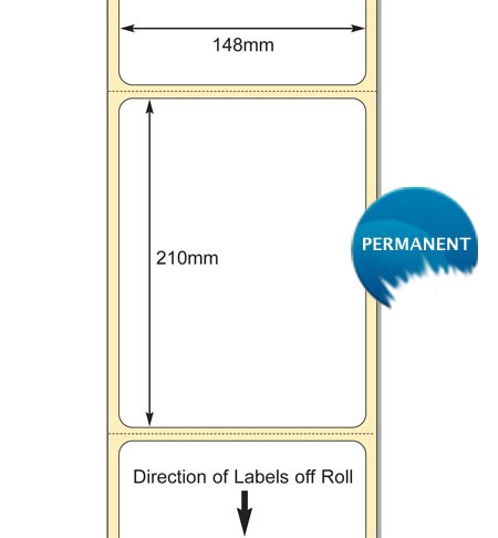 White 148 x 210mm Direct Thermal Labels, Perm Adhesive (76mm Core / 203mm OD)