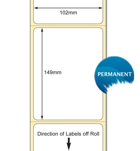 White 102 x 149mm Direct Thermal Labels, Perm Adhesive (76mm Core / 203mm OD)