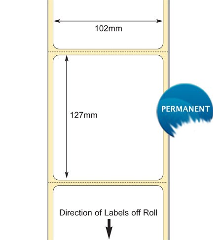 White 102 x 127mm Direct Thermal Labels, Perm Adhesive  (76mm Core / 203mm OD)