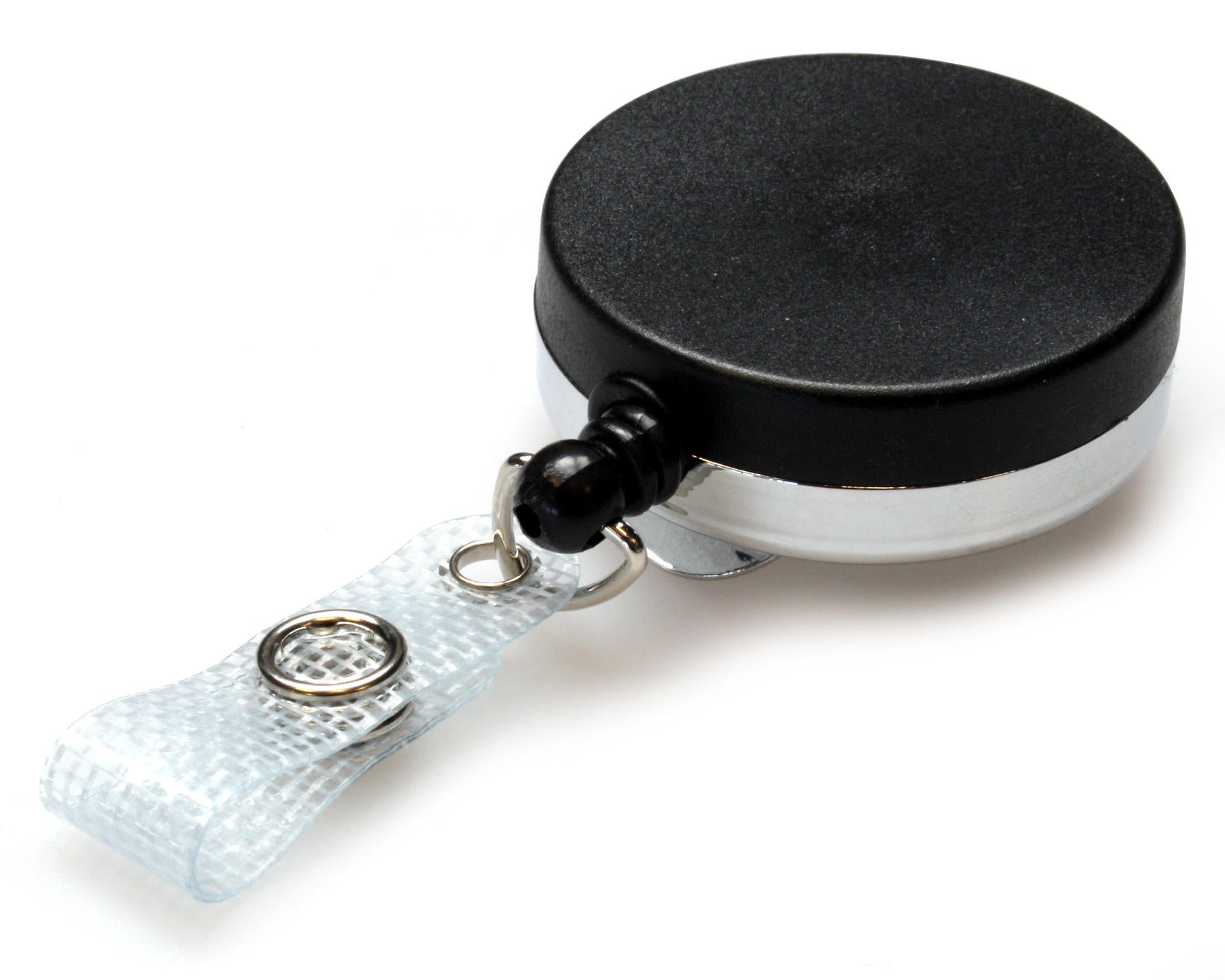 Heavy Duty 41mm Diameter Badge Reel with Black Plastic Front & Chrome